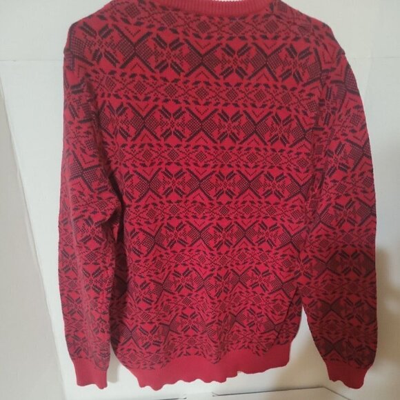 Chaps Red Black Geometric Knit Sweater Mens Medium Fair Isle Pattern Oversized - Picture 5 of 5